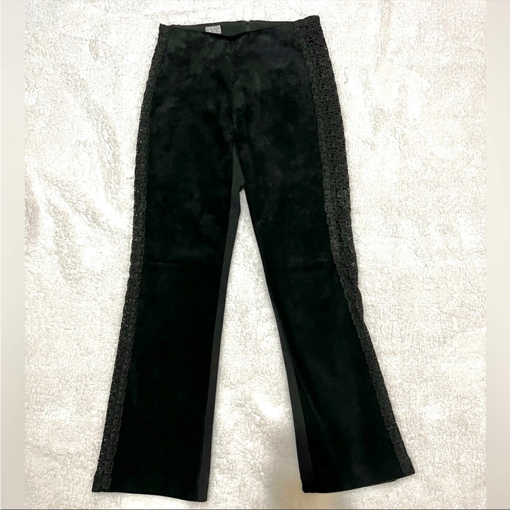 Vintage 90s suede front, stretch back, crochet see through detail up side